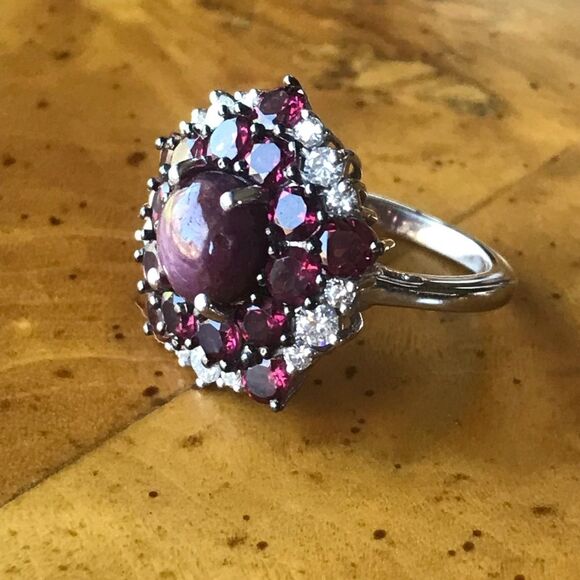 Natural Star Ruby Sterling Silver Cocktail Ring Size 5 - Picture 3 of 14